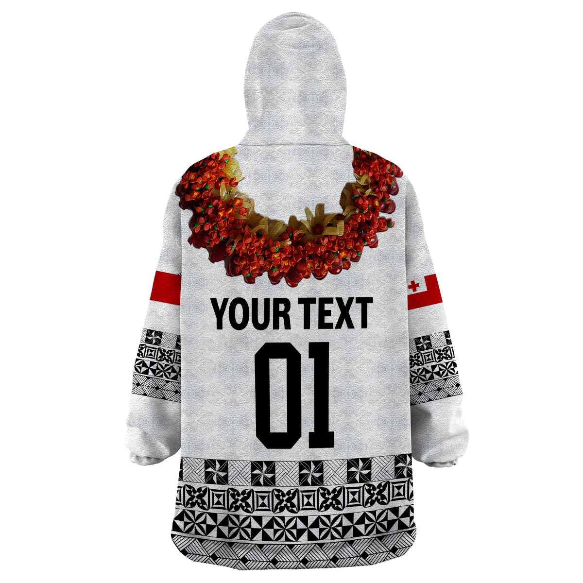 (Custom Personalised) Tonga Emancipation Day Wearable Blanket Hoodie Independence Day - Fancy Kahoa Heilala Flower - White Black LT8 - Polynesian Pride