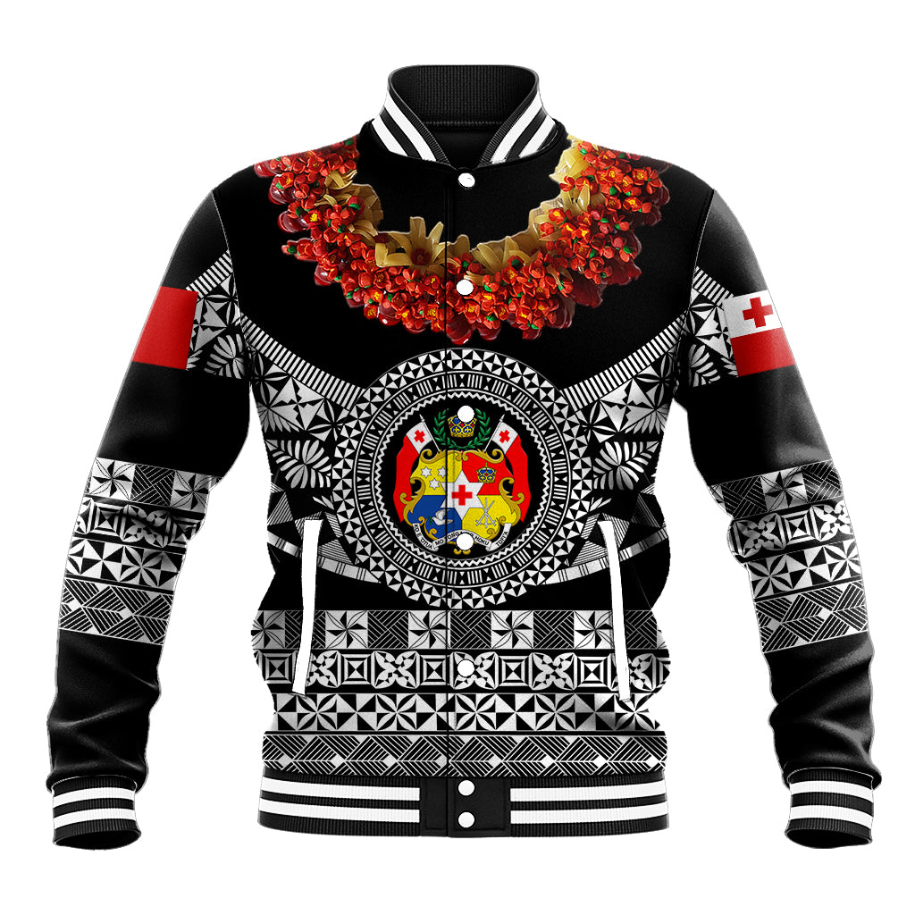 (Custom Personalised) Tonga Emancipation Day Baseball Jacket Independence Day - Fancy Kahoa Heilala Flower - Black LT8 Unisex Black - Polynesian Pride