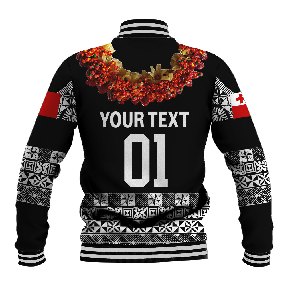 (Custom Personalised) Tonga Emancipation Day Baseball Jacket Independence Day - Fancy Kahoa Heilala Flower - Black LT8 - Polynesian Pride