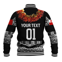 (Custom Personalised) Tonga Emancipation Day Baseball Jacket Independence Day - Fancy Kahoa Heilala Flower - Black LT8 - Polynesian Pride