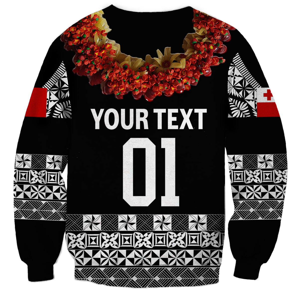 (Custom Personalised) Tonga Emancipation Day Sweatshirt Independence Day - Fancy Kahoa Heilala Flower - Black LT8 - Polynesian Pride