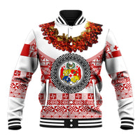 (Custom Personalised) Tonga Emancipation Day Baseball Jacket Independence Day - Fancy Kahoa Heilala Flower - White Red LT8 Unisex White - Polynesian Pride