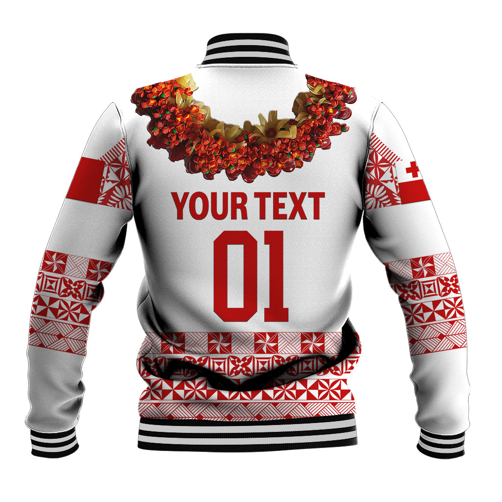 (Custom Personalised) Tonga Emancipation Day Baseball Jacket Independence Day - Fancy Kahoa Heilala Flower - White Red LT8 - Polynesian Pride