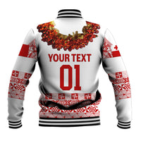 (Custom Personalised) Tonga Emancipation Day Baseball Jacket Independence Day - Fancy Kahoa Heilala Flower - White Red LT8 - Polynesian Pride