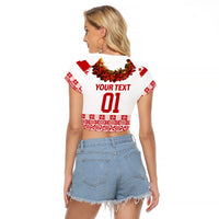 (Custom Personalised) Tonga Emancipation Day Raglan Cropped T Shirt Independence Day - Fancy Kahoa Heilala Flower - White Red LT8 - Polynesian Pride