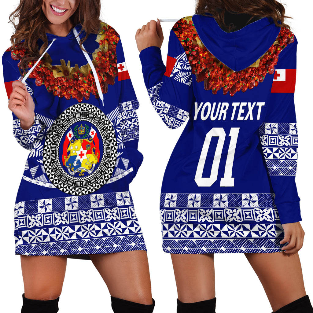 (Custom Personalised) Tonga Emancipation Day Hoodie Dress Independence Day - Fancy Kahoa Heilala Flower - Blue LT8 Blue - Polynesian Pride