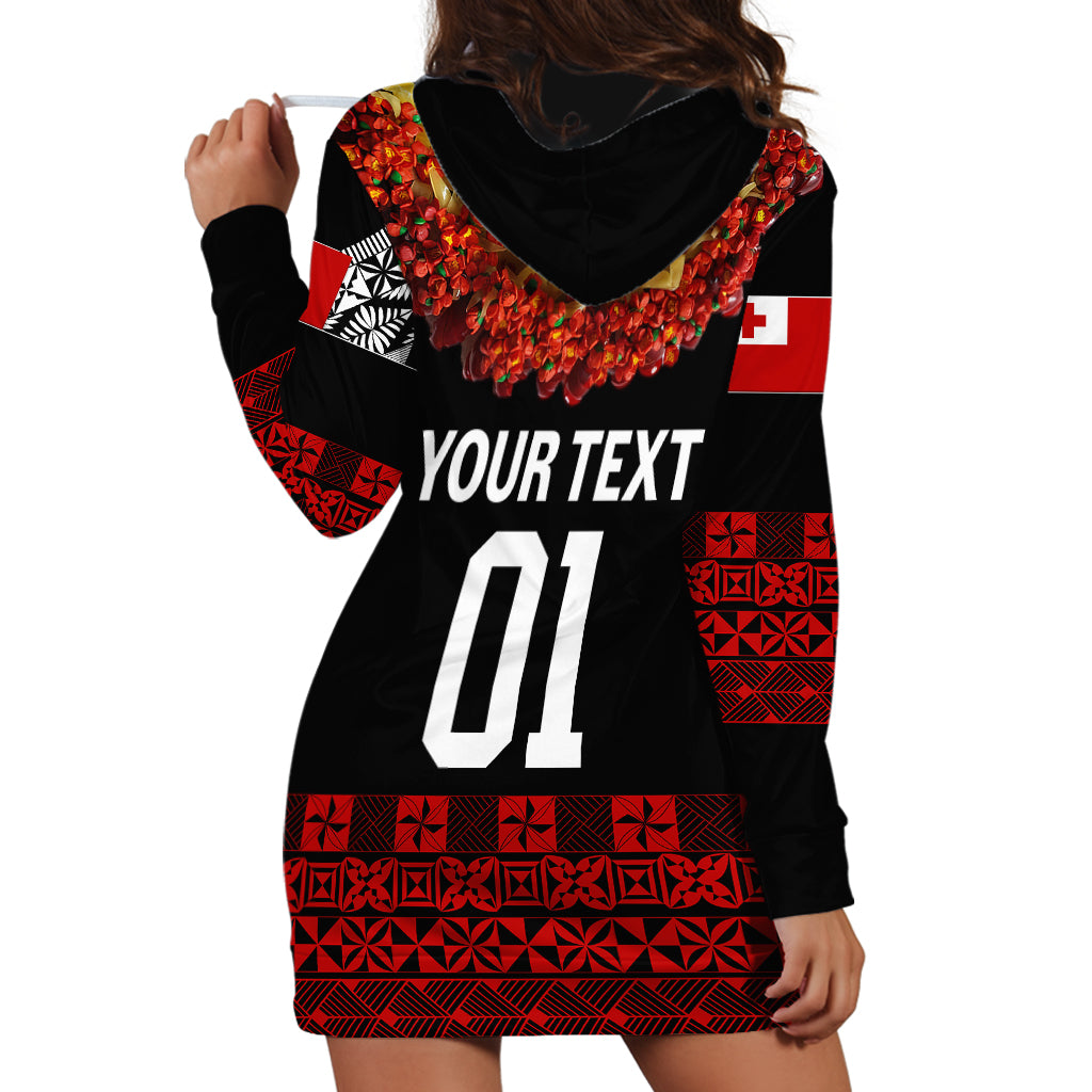 (Custom Personalised) Tonga Emancipation Day Hoodie Dress Independence Day - Fancy Kahoa Heilala Flower - Black Red LT8 - Polynesian Pride
