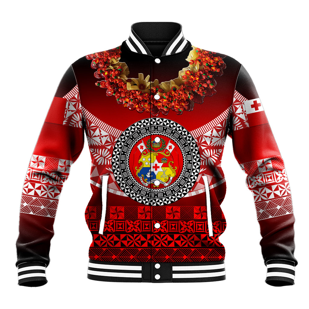 (Custom Personalised) Tonga Emancipation Day Baseball Jacket Independence Day - Fancy Kahoa Heilala Flower - Gradient LT8 Unisex Black - Polynesian Pride