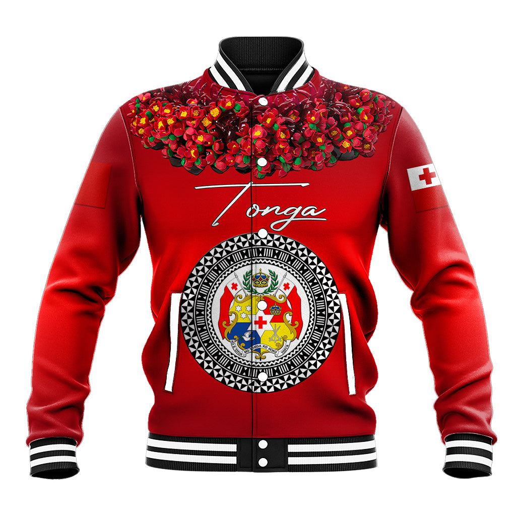 (Custom Personalised) Tonga Emancipation Day Baseball Jacket Independence Day - Unique Kahoa Heilala Flower - Red LT8 Unisex Red - Polynesian Pride