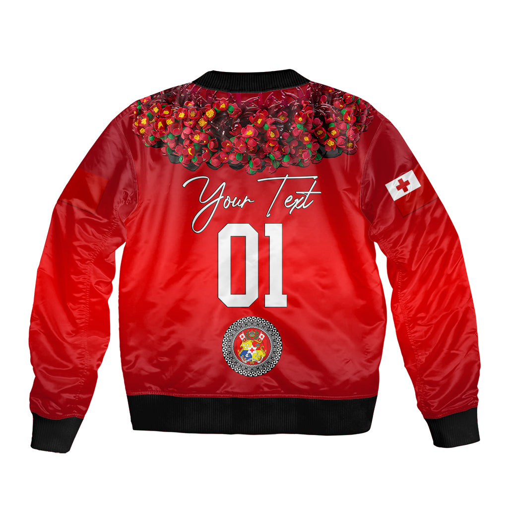 (Custom Personalised) Tonga Emancipation Day Bomber Jacket Independence Day - Unique Kahoa Heilala Flower - Red LT8 - Polynesian Pride