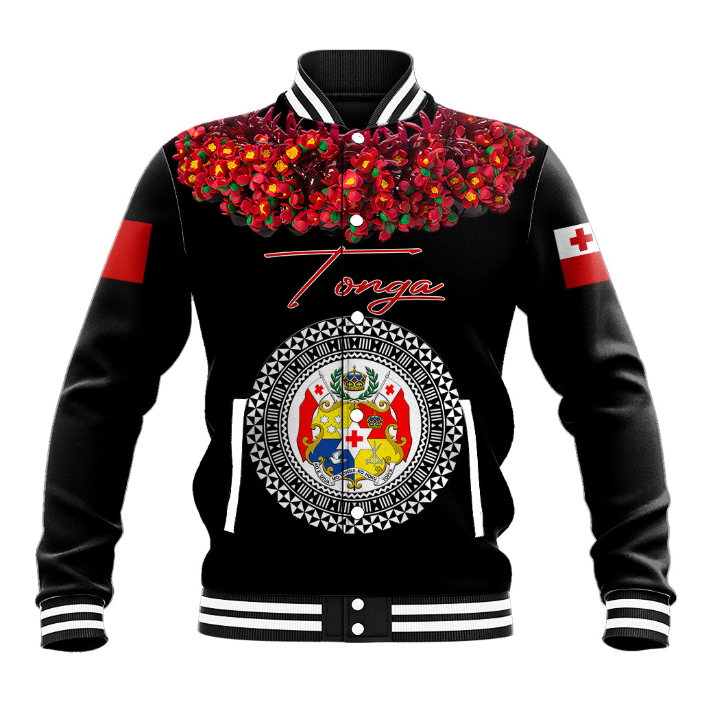 (Custom Personalised) Tonga Emancipation Day Baseball Jacket Independence Day - Unique Kahoa Heilala Flower - Black LT8 Unisex Black - Polynesian Pride