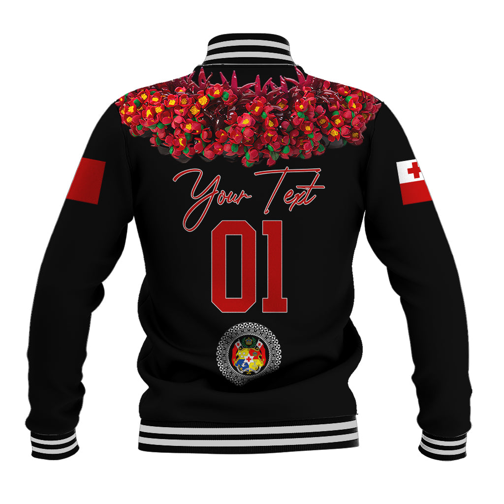 (Custom Personalised) Tonga Emancipation Day Baseball Jacket Independence Day - Unique Kahoa Heilala Flower - Black LT8 - Polynesian Pride