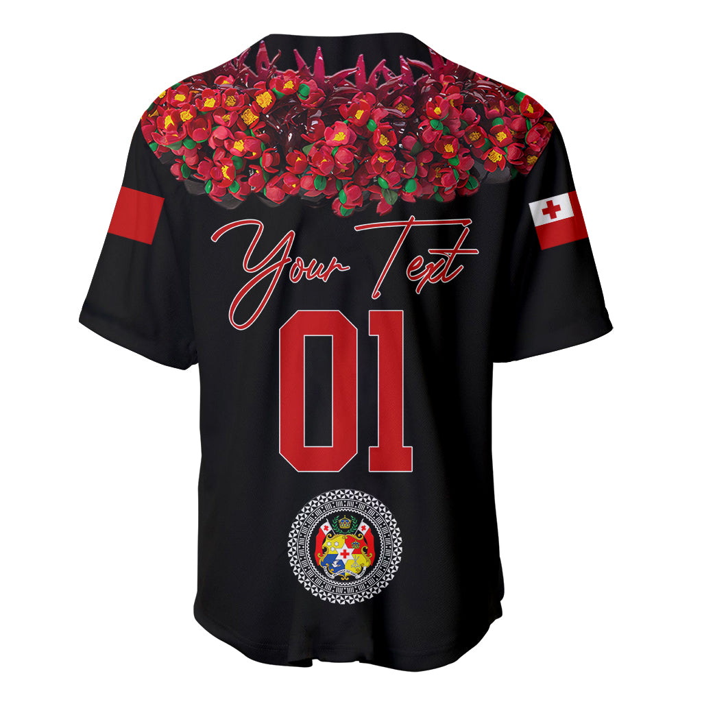 (Custom Personalised) Tonga Emancipation Day Baseball Jersey Independence Day - Unique Kahoa Heilala Flower - Black LT8 - Polynesian Pride