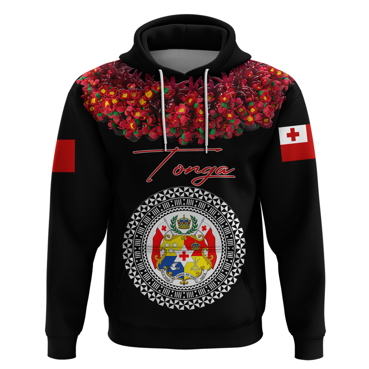 Custom Tonga Hoodie Emancipation Day Unique Kahoa Heilala Flower Black LT8 - Polynesian Pride