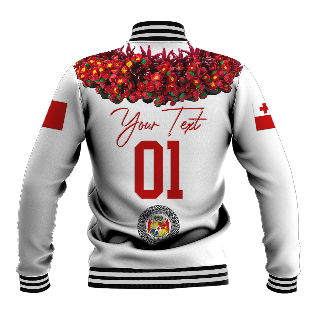 (Custom Personalised) Tonga Emancipation Day Baseball Jacket Independence Day - Unique Kahoa Heilala Flower - White LT8 - Polynesian Pride