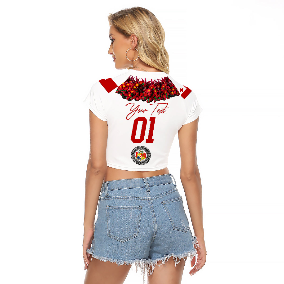 (Custom Personalised) Tonga Emancipation Day Raglan Cropped T Shirt Independence Day - Unique Kahoa Heilala Flower - White LT8 - Polynesian Pride
