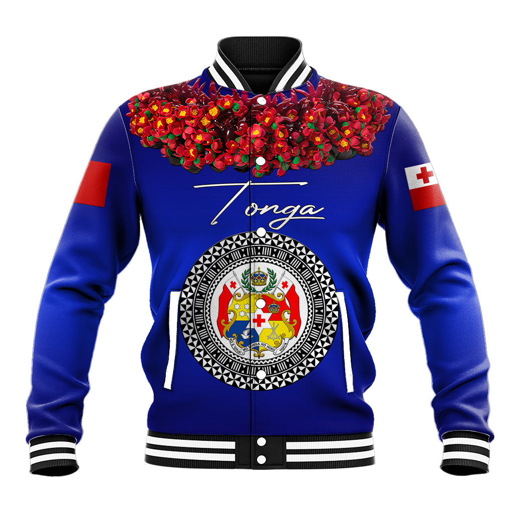 (Custom Personalised) Tonga Emancipation Day Baseball Jacket Independence Day - Unique Kahoa Heilala Flower - Blue LT8 Unisex Blue - Polynesian Pride