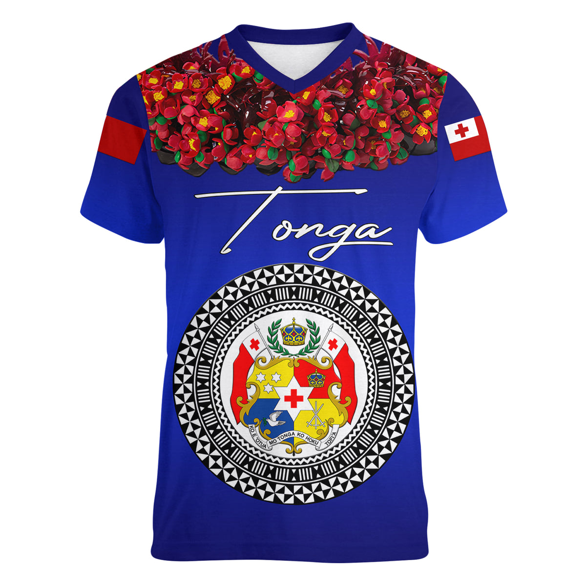 (Custom Personalised) Tonga Emancipation Day Women V Neck T Shirt Independence Day - Unique Kahoa Heilala Flower - Blue LT8 - Polynesian Pride