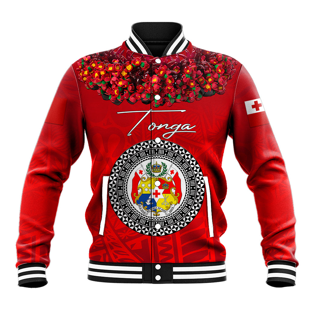 (Custom Personalised) Tonga Emancipation Day Baseball Jacket Independence Day - Kupesi Kahoa Heilala Flower - Red LT8 Unisex Red - Polynesian Pride