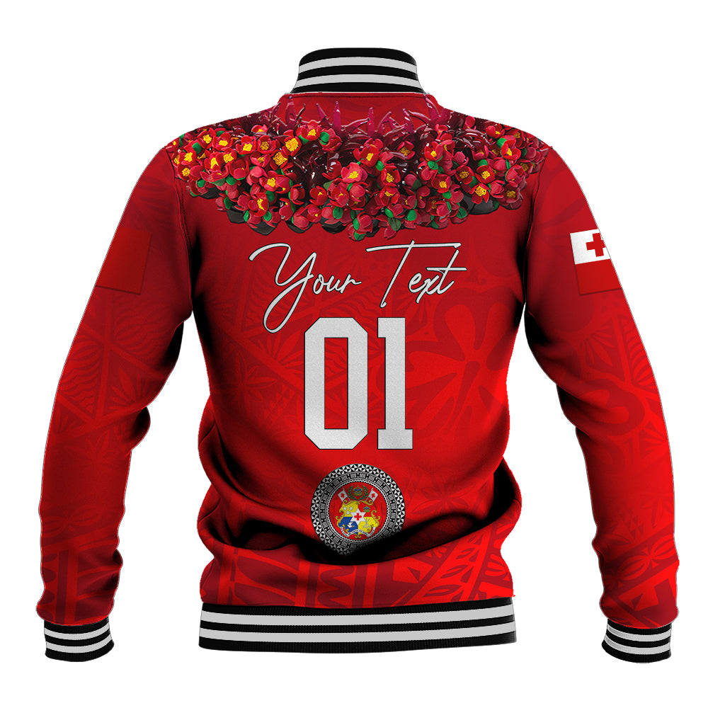 (Custom Personalised) Tonga Emancipation Day Baseball Jacket Independence Day - Kupesi Kahoa Heilala Flower - Red LT8 - Polynesian Pride