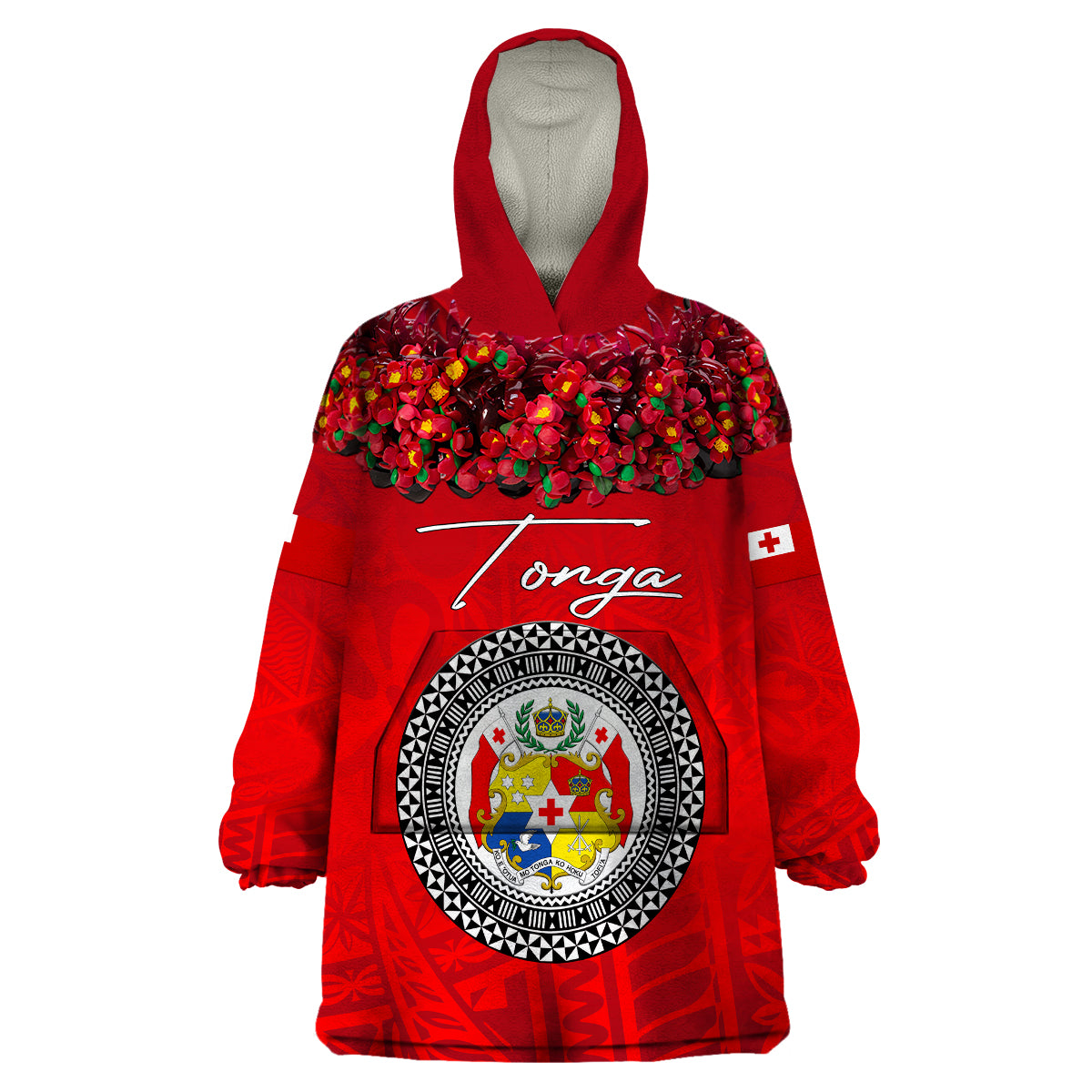 (Custom Personalised) Tonga Emancipation Day Wearable Blanket Hoodie Independence Day - Kupesi Kahoa Heilala Flower - Red LT8 Unisex One Size - Polynesian Pride