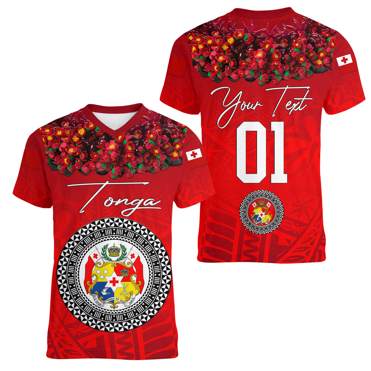 (Custom Personalised) Tonga Emancipation Day Women V Neck T Shirt Independence Day - Kupesi Kahoa Heilala Flower - Red LT8 Female Red - Polynesian Pride