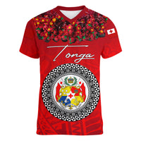 (Custom Personalised) Tonga Emancipation Day Women V Neck T Shirt Independence Day - Kupesi Kahoa Heilala Flower - Red LT8 - Polynesian Pride