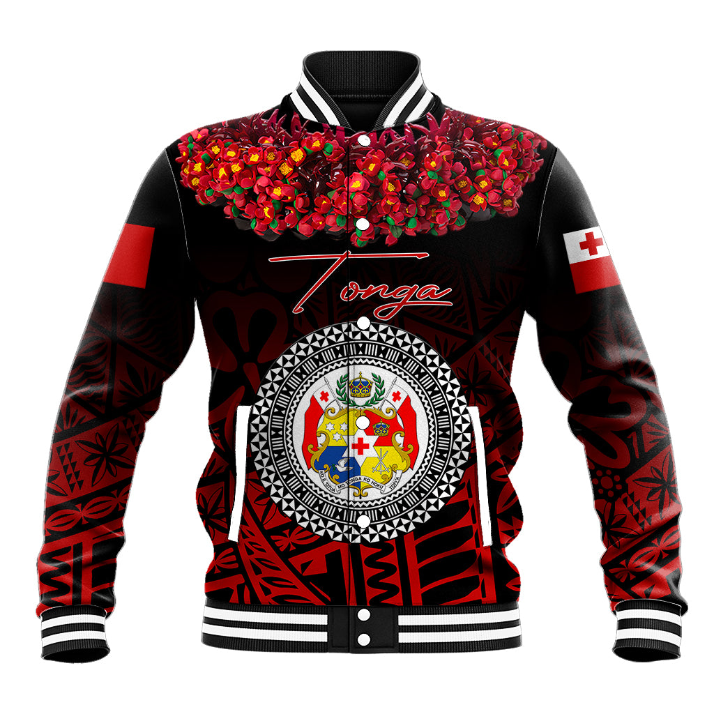 (Custom Personalised) Tonga Emancipation Day Baseball Jacket Independence Day - Kupesi Kahoa Heilala Flower - Black LT8 Unisex Black - Polynesian Pride