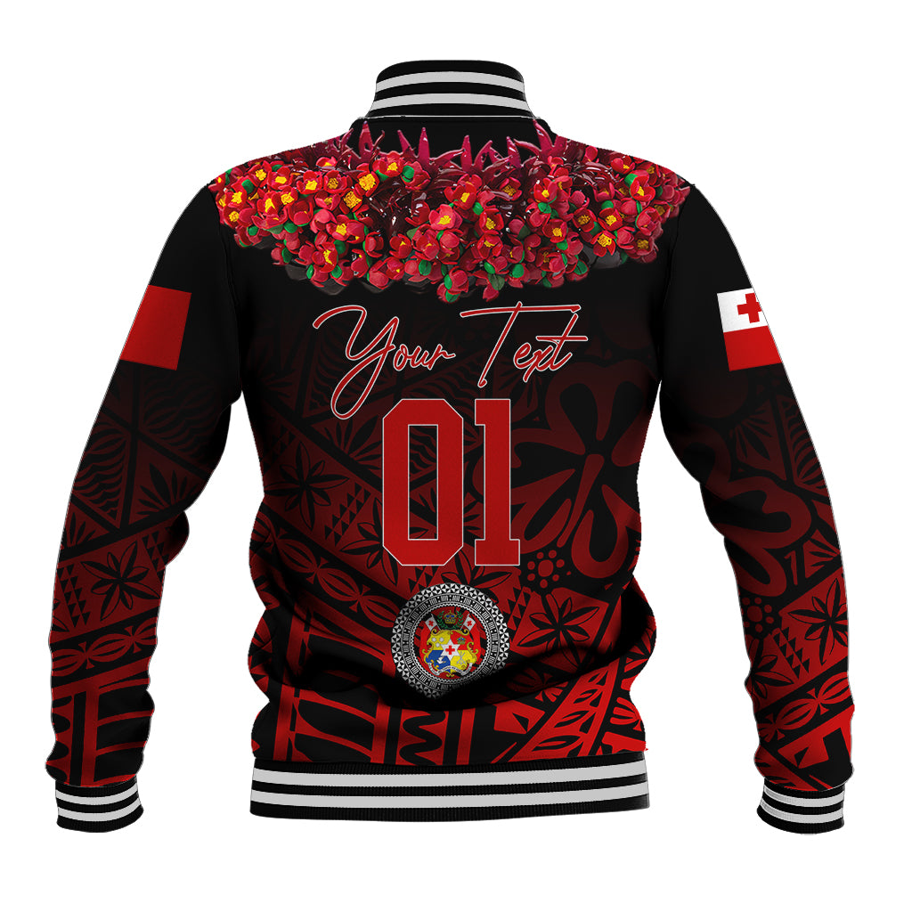 (Custom Personalised) Tonga Emancipation Day Baseball Jacket Independence Day - Kupesi Kahoa Heilala Flower - Black LT8 - Polynesian Pride