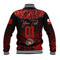 (Custom Personalised) Tonga Emancipation Day Baseball Jacket Independence Day - Kupesi Kahoa Heilala Flower - Black LT8 - Polynesian Pride