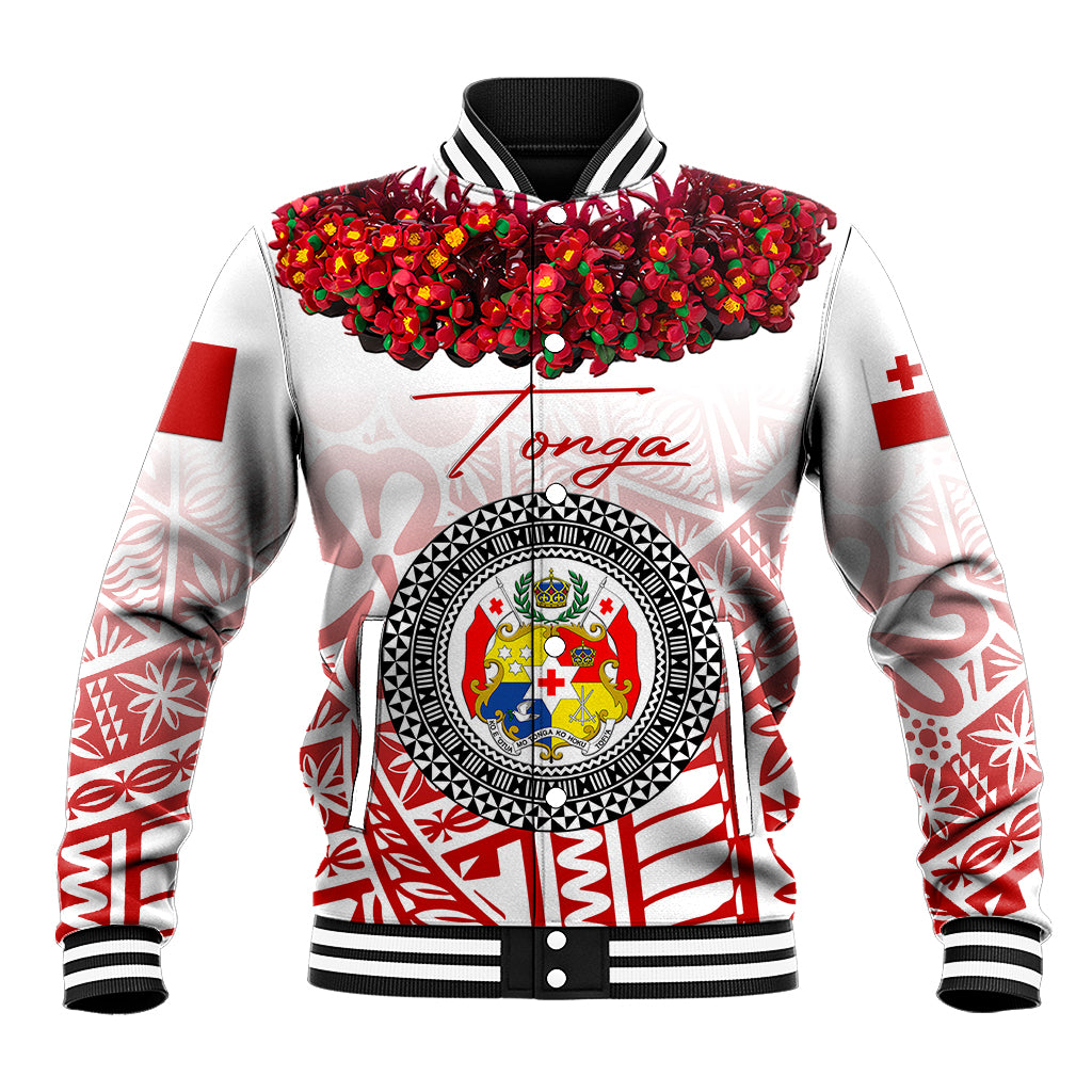 (Custom Personalised) Tonga Emancipation Day Baseball Jacket Independence Day - Kupesi Kahoa Heilala Flower - White LT8 Unisex White - Polynesian Pride