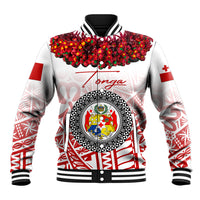 (Custom Personalised) Tonga Emancipation Day Baseball Jacket Independence Day - Kupesi Kahoa Heilala Flower - White LT8 Unisex White - Polynesian Pride