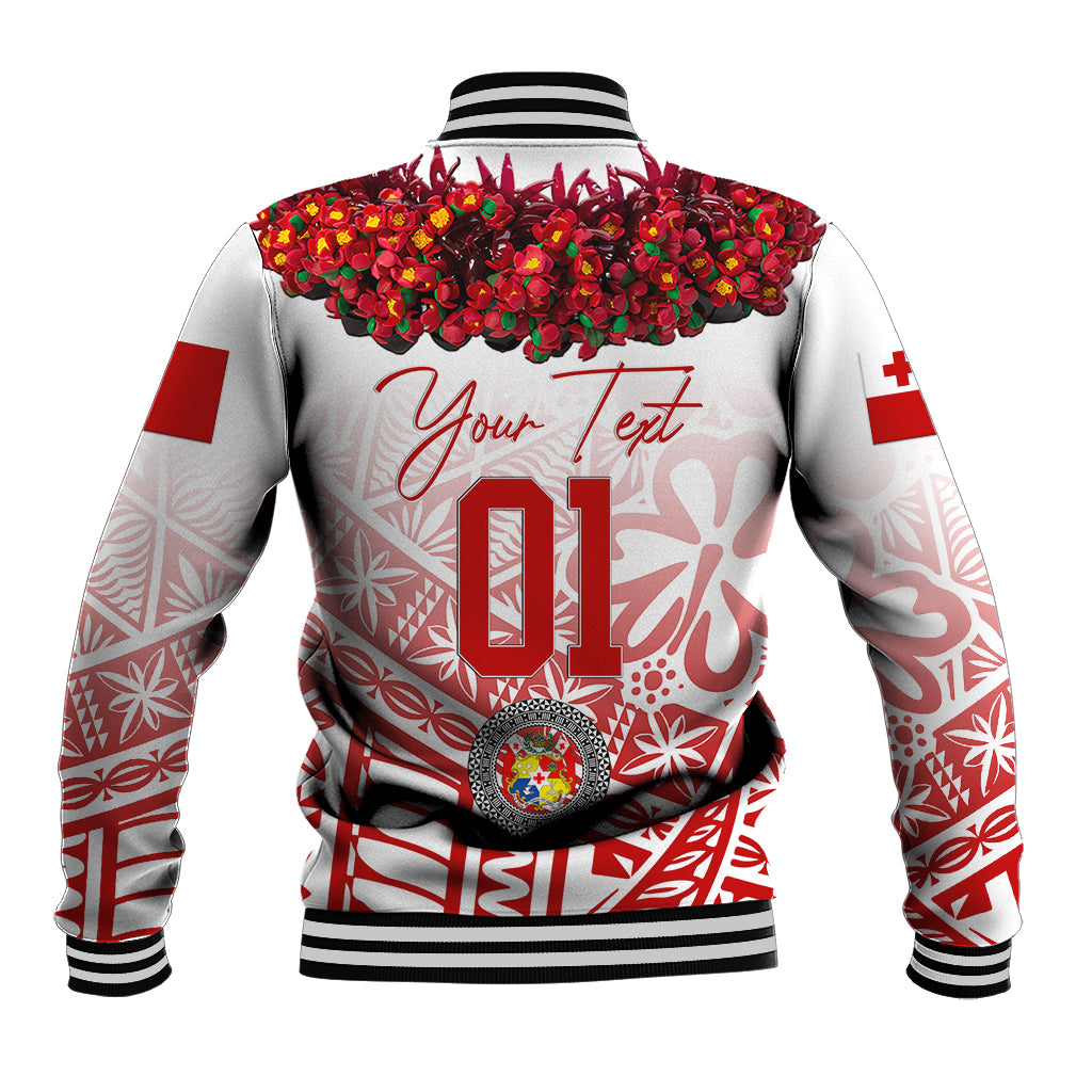 (Custom Personalised) Tonga Emancipation Day Baseball Jacket Independence Day - Kupesi Kahoa Heilala Flower - White LT8 - Polynesian Pride