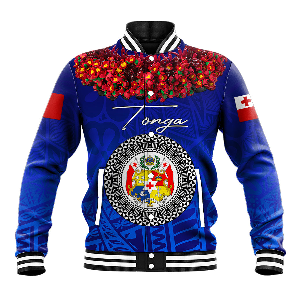 (Custom Personalised) Tonga Emancipation Day Baseball Jacket Independence Day - Kupesi Kahoa Heilala Flower - Blue LT8 Unisex Blue - Polynesian Pride