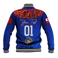 (Custom Personalised) Tonga Emancipation Day Baseball Jacket Independence Day - Kupesi Kahoa Heilala Flower - Blue LT8 - Polynesian Pride