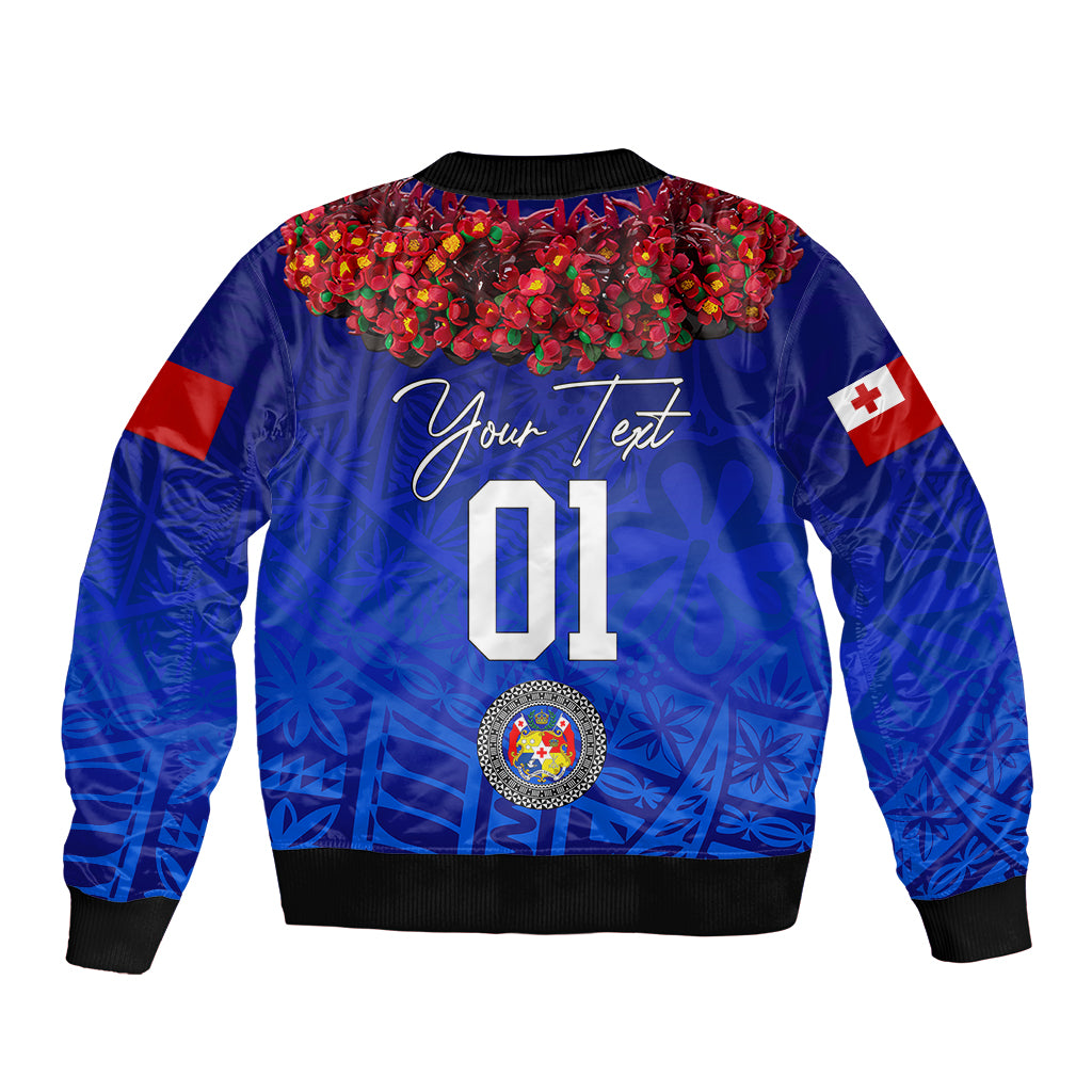 (Custom Personalised) Tonga Emancipation Day Bomber Jacket Independence Day - Kupesi Kahoa Heilala Flower - Blue LT8 - Polynesian Pride