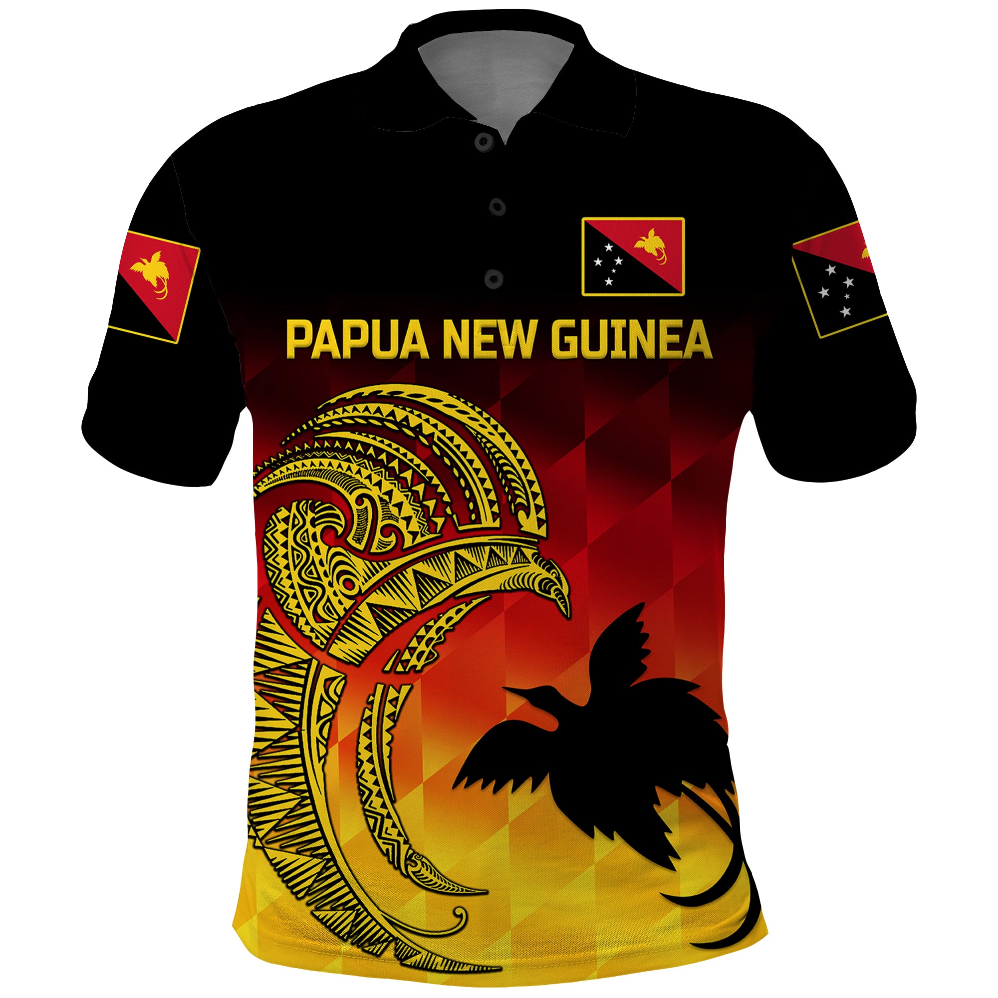 Custom Papua New Guinea Barramundis Cricket Polo Shirt Birds Of Paradise Paradisaea Raggiana Original Gradient Flag Vibes LT8 Black - Polynesian Pride