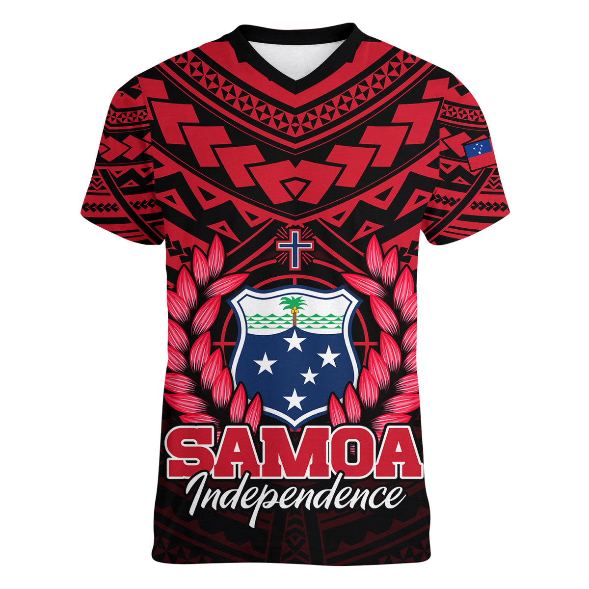 Samoa Independence Day Women V Neck T Shirt Ulafa Polynesian Unique Red No1 LT9 - Polynesian Pride