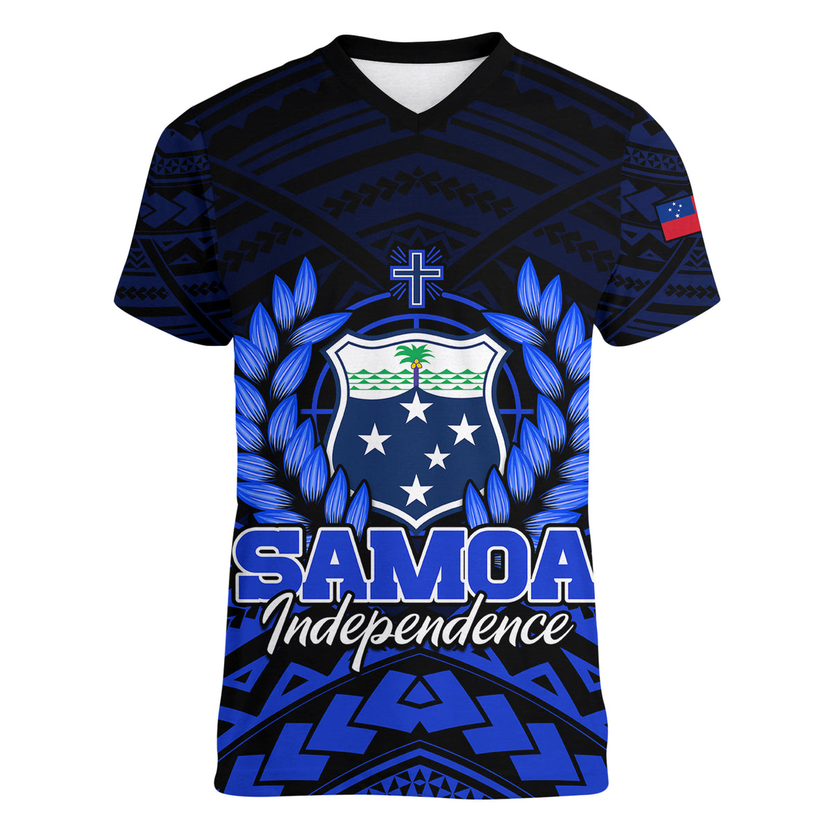 Samoa Independence Day Women V Neck T Shirt Ulafa Polynesian Unique Blue No2 LT9 - Polynesian Pride