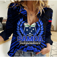 Samoa Independence Day Women Casual Shirt Ulafa Polynesian Unique Blue No3 LT9 Female Blue - Polynesian Pride
