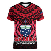 (Custom Personalised) Samoa Independence Day Women V Neck T Shirt Ulafa Polynesian Unique Red No1 LT9 - Polynesian Pride
