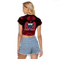 (Custom Personalised) Samoa Independence Day Raglan Cropped T Shirt Ulafa Polynesian Unique Red No3 LT9 - Polynesian Pride