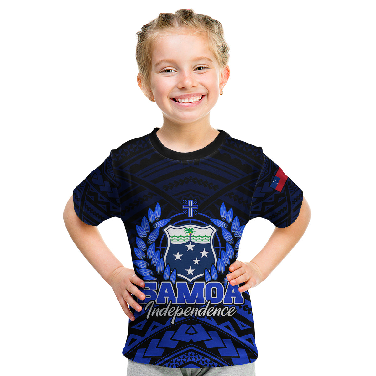 (Custom Personalised) Samoa Independence Day Kid T Shirt Ulafa Polynesian Unique Blue No2 LT9 Youth XL Size14 - Polynesian Pride