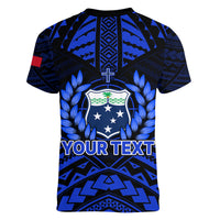 (Custom Personalised) Samoa Independence Day Women V Neck T Shirt Ulafa Polynesian Unique Blue No3 LT9 - Polynesian Pride