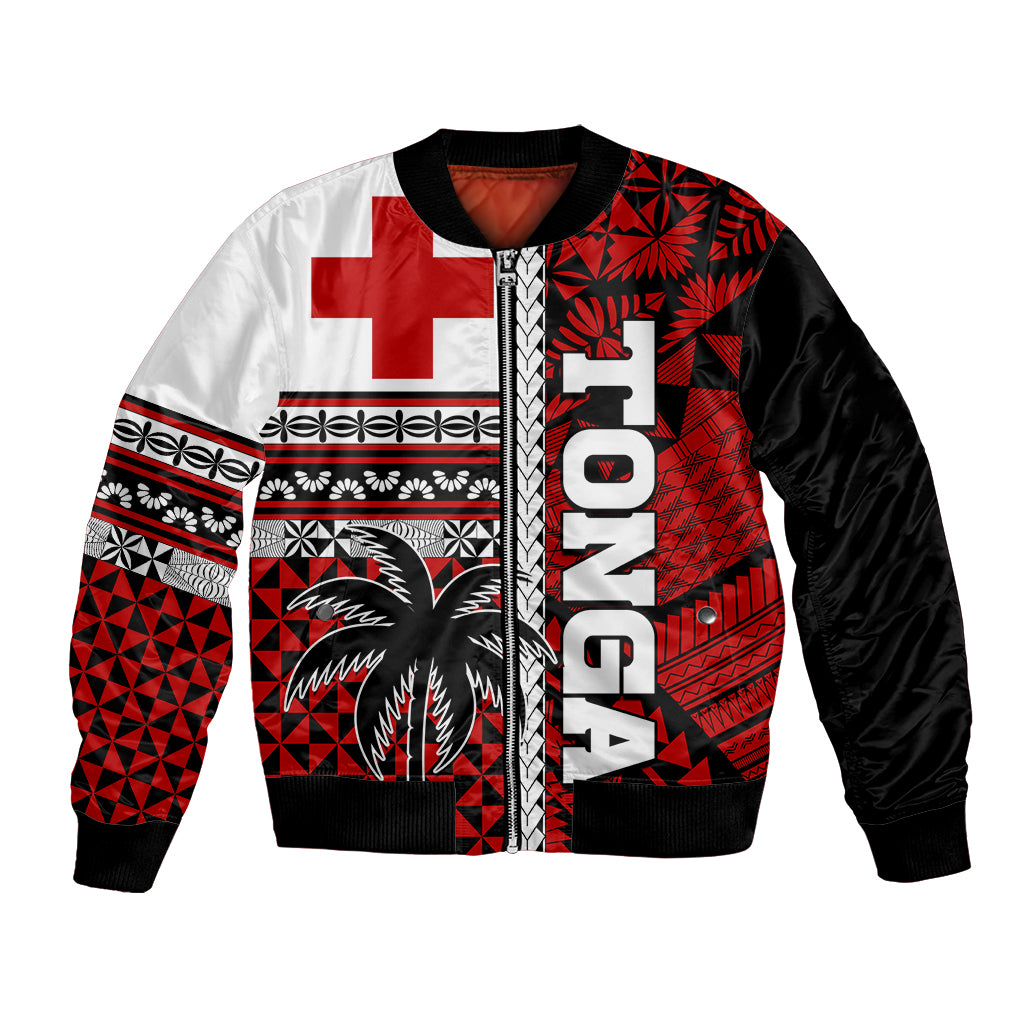 Tonga Kupesi Ngatu Bomber Jacket Proud Tonga with Flag and Palm Tree LT9 Unisex Red - Polynesian Pride