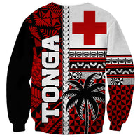 Tonga Kupesi Ngatu Sweatshirt Proud Tonga with Flag and Palm Tree LT9 - Polynesian Pride