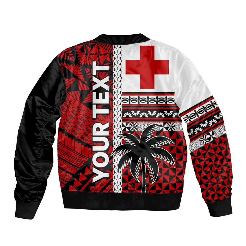 (Custom Personalised) Tonga Kupesi Ngatu Sleeve Zip Bomber Jacket Proud Tonga with Flag and Palm Tree LT9 - Polynesian Pride
