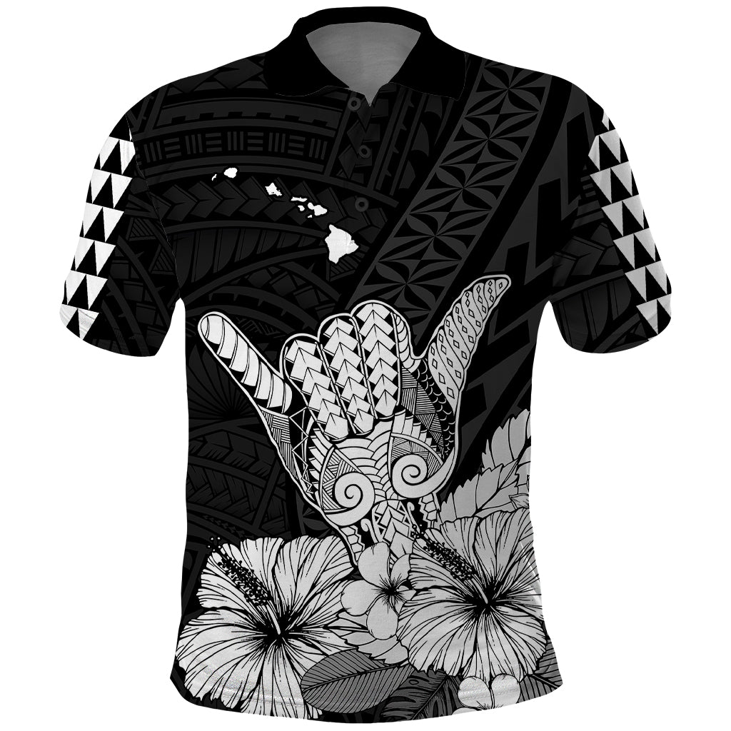 Hawaii Shaka Sign Polo Shirt Black Version LT9 Black - Polynesian Pride