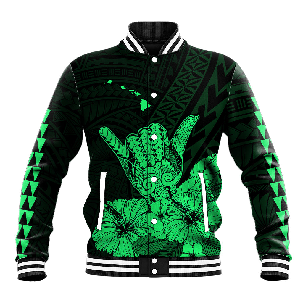 Hawaii Shaka Sign Baseball Jacket Green Version LT9 Unisex Green - Polynesian Pride