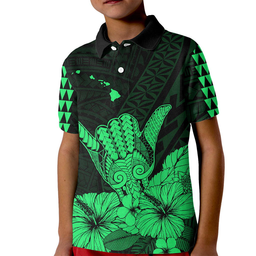 Hawaii Shaka Sign Kid Polo Shirt Green Version LT9 Kid Green - Polynesian Pride